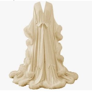 Champagne Satin Bridal Robe with Faux Fur